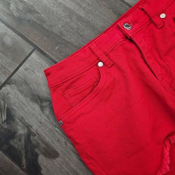 Venus Red Denim Cutoff Shorts - Picture 7 of 8